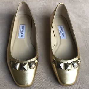 Jimmy Choo Gold Leather Ballet Flats